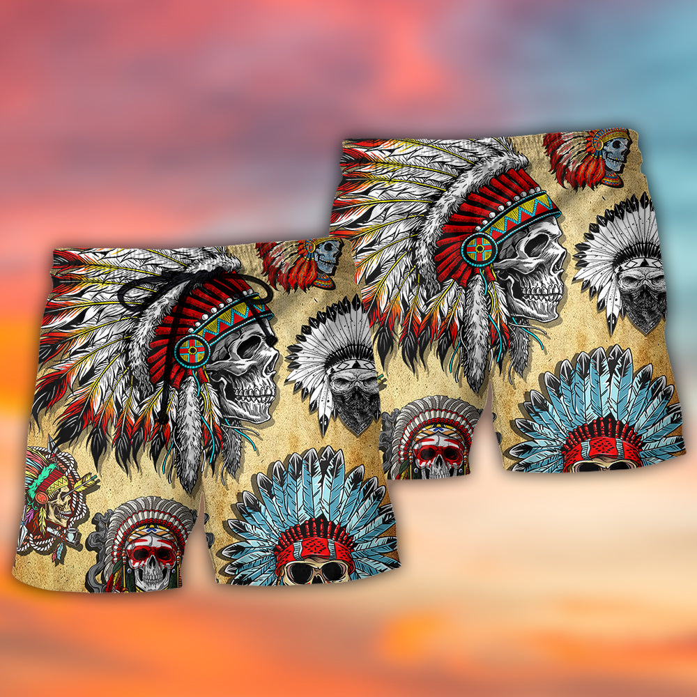 Native Skull Vintage Artistic Style – Beach Short