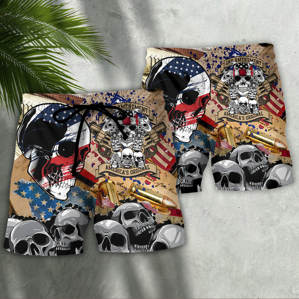 America Patriotic Second Amendment Skull Art – Beach Short
