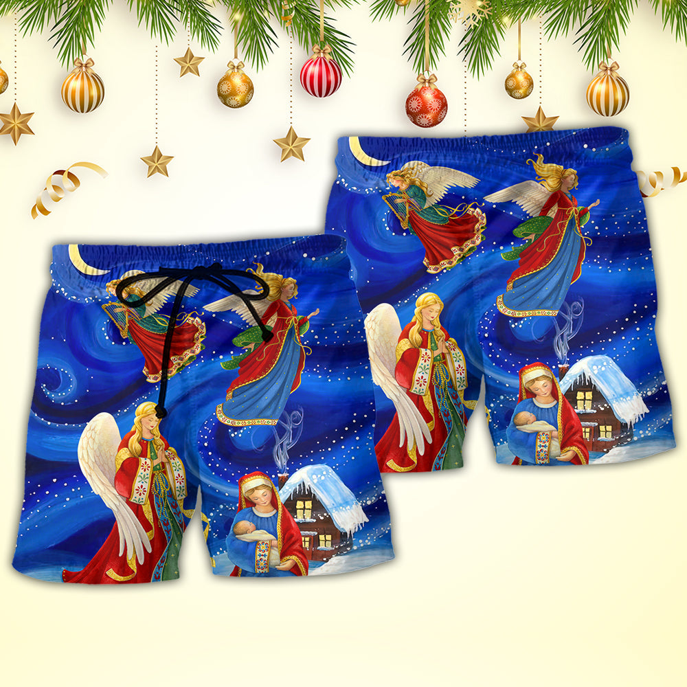 Christmas Blessed Mother Light Art – Beach Short