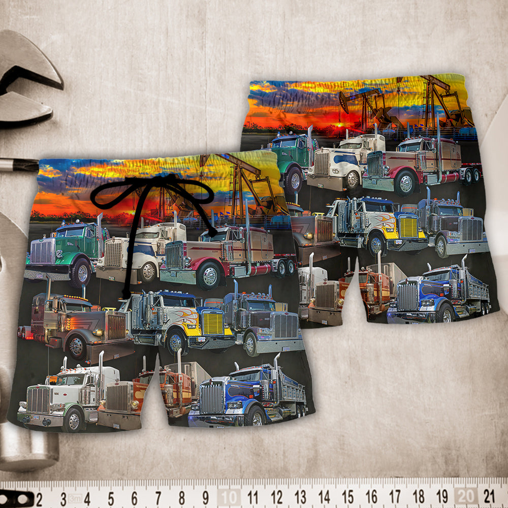 Monster Truck Sunset Road Art – Beach Short