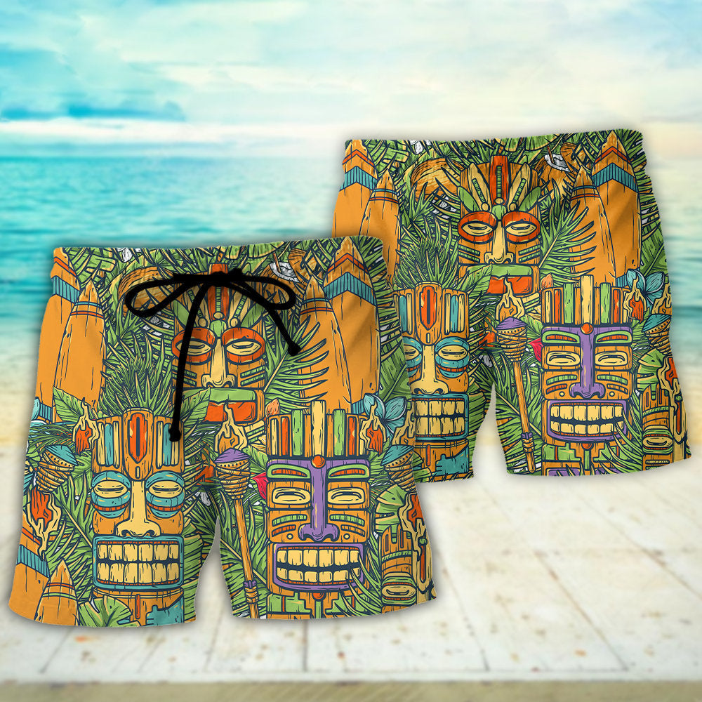 Tiki Mask Surf Palm Tropical – Beach Short