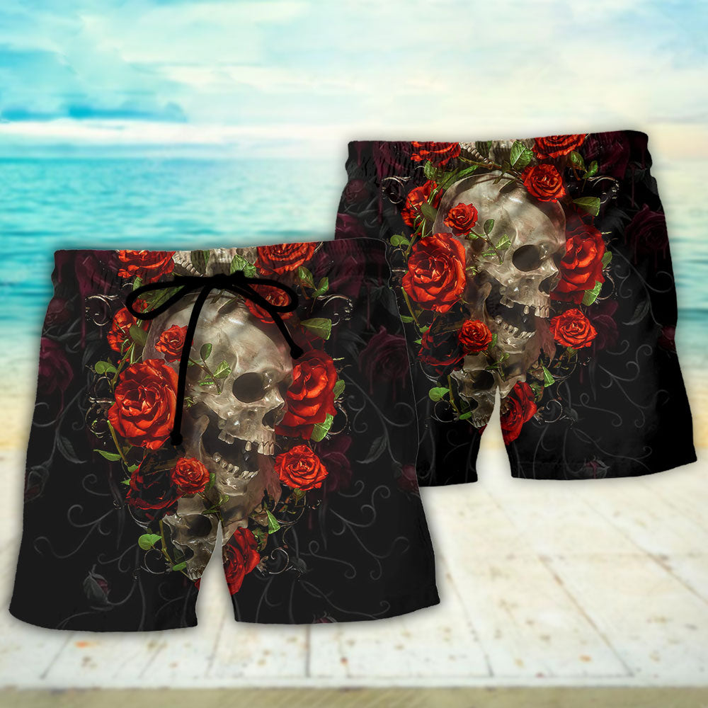 Skull And Roses Artistic Design – Beach Short