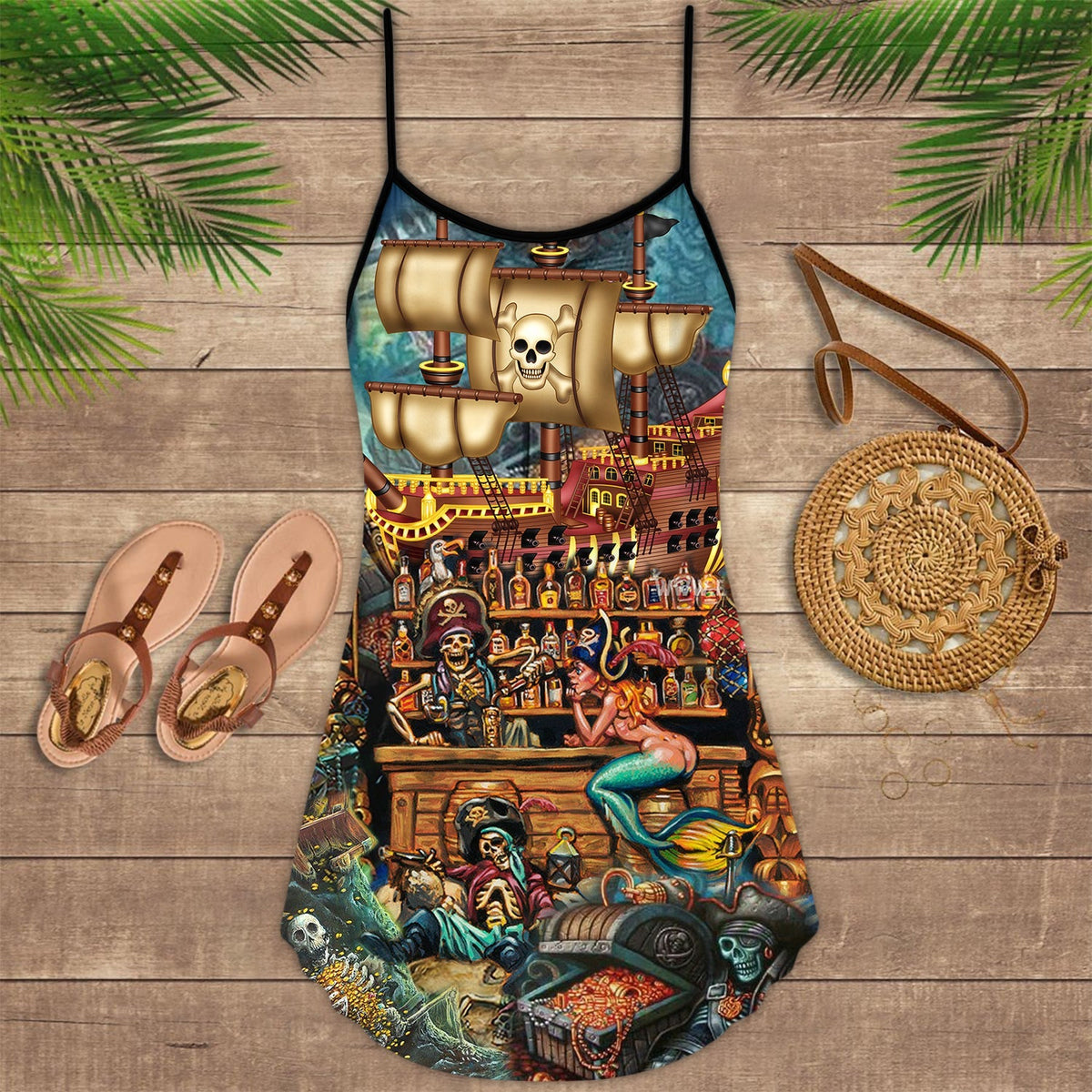 Skull Pirate Treasure Hunt – Women's Summer Sleeveless V-Neck Camisole Dress
