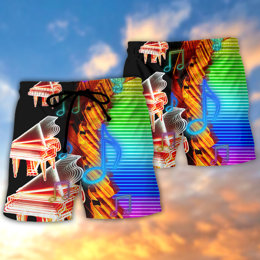 Neon Piano Colorful Music Art – Beach Short