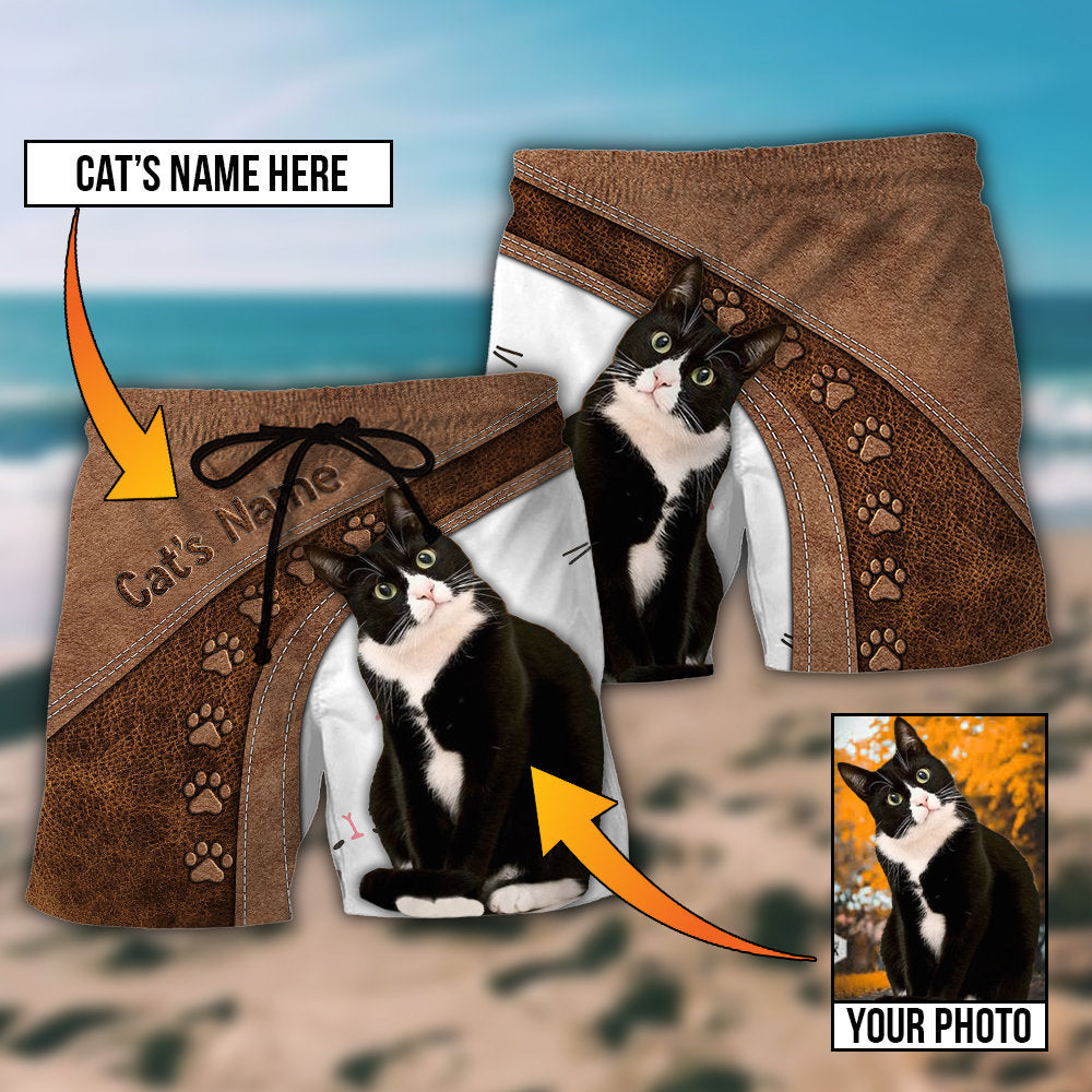 Black Cat Best Friend Custom Photo – Beach Short