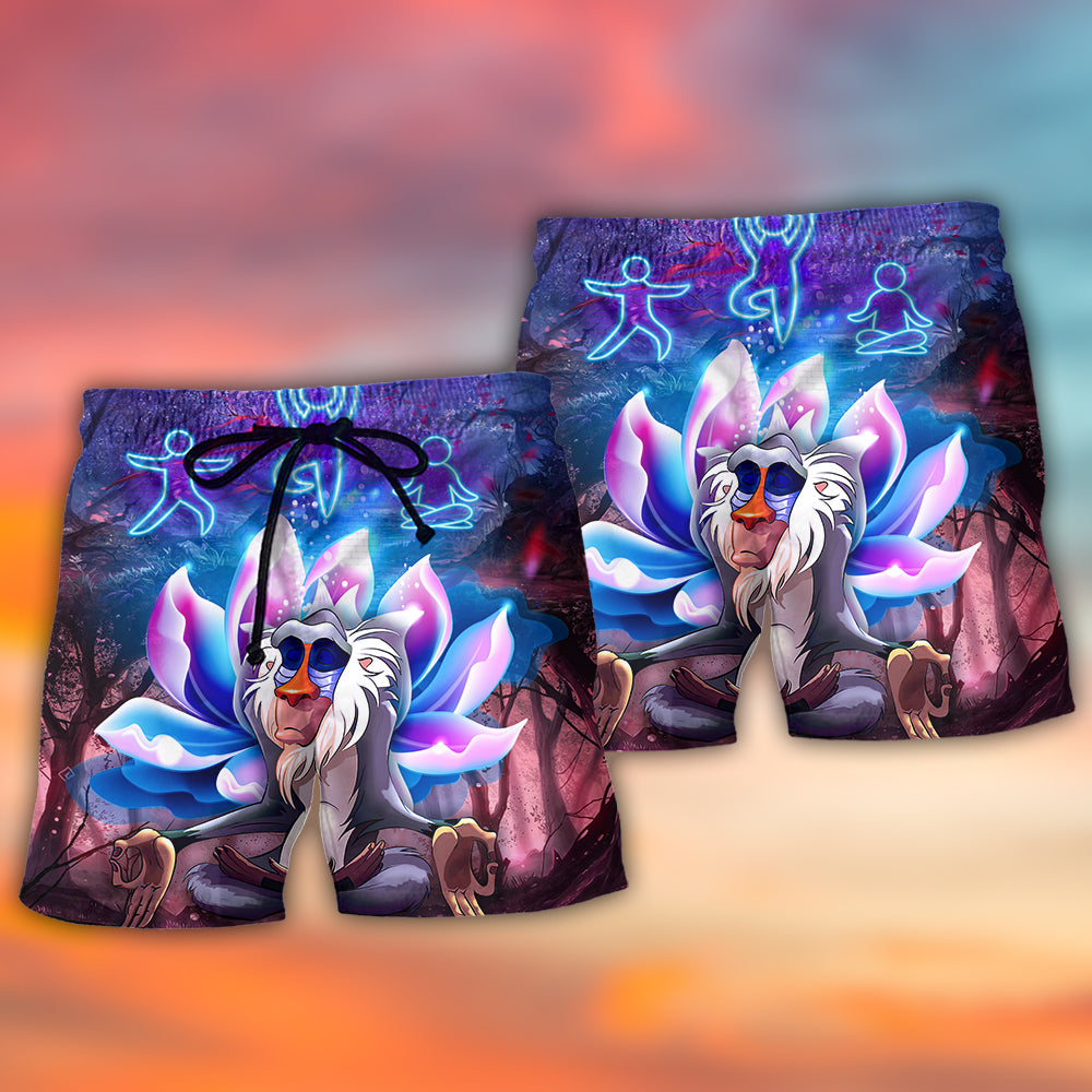 Monkey Mandrill Monkey Yoga Pose Lotus Flower Lighting Neon - Beach Short - Owls Matrix LTD