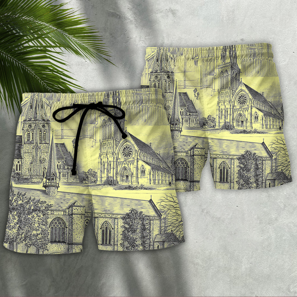 Church Grey Vintage Art - Beach Short