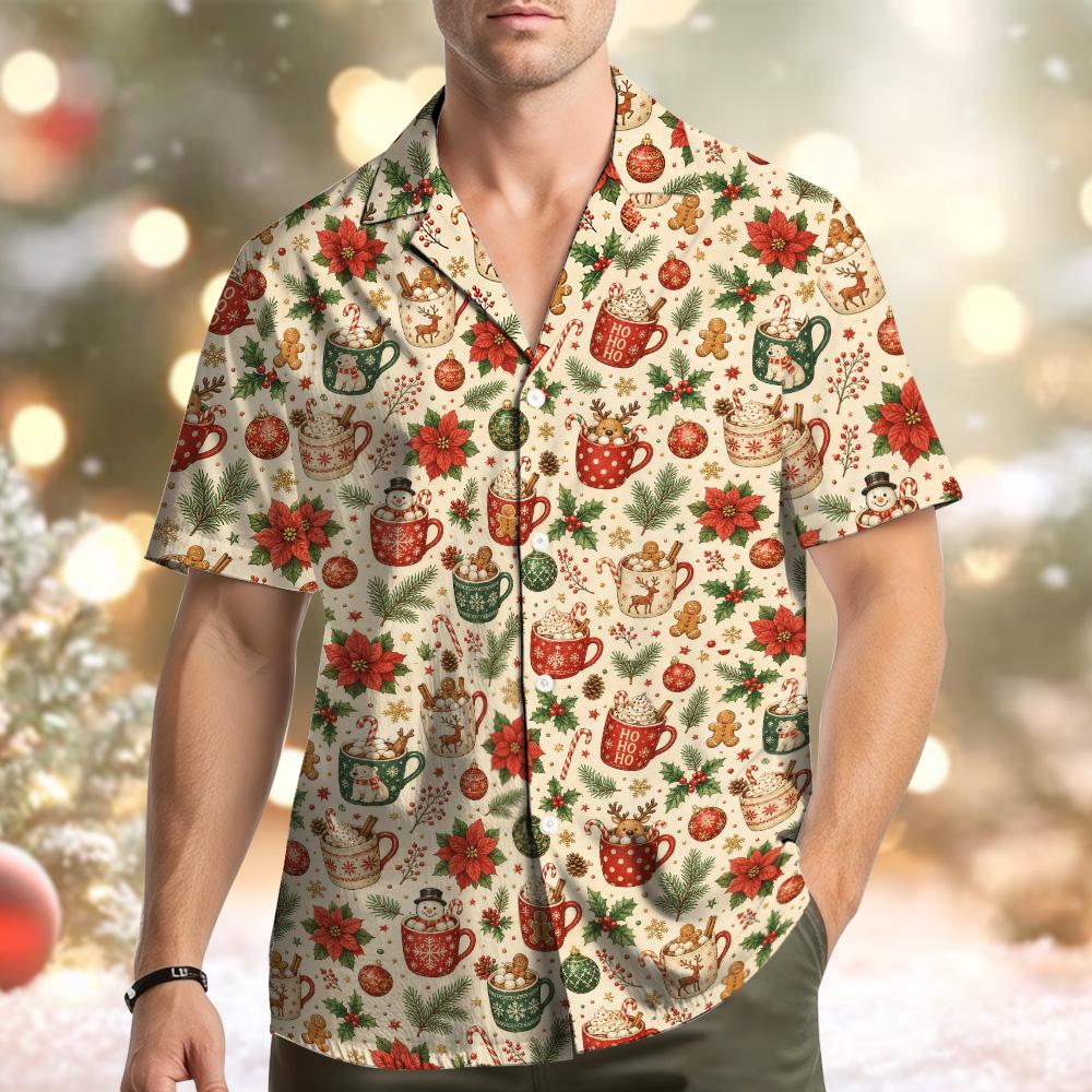 Christmas Hot Cocoa Gingerbread Snowman Poinsettia – Hawaiian Shirt