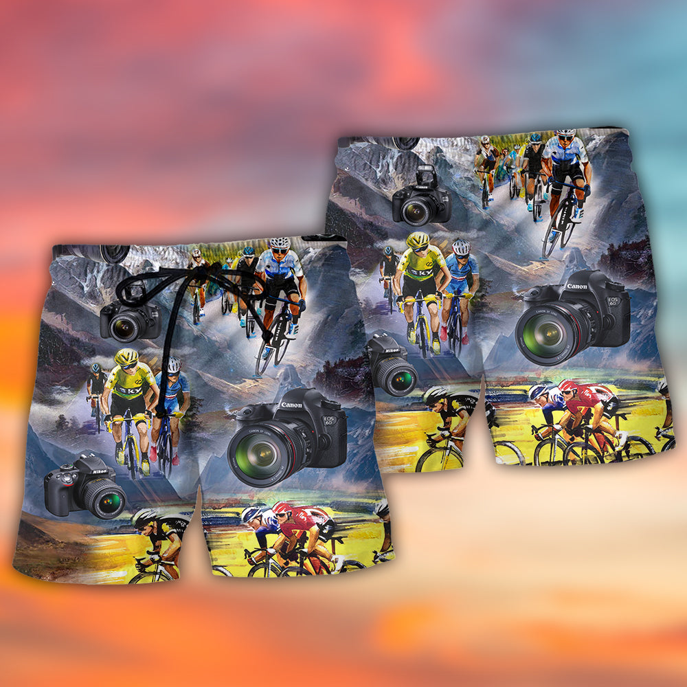 Cycling And Photography Mountain Painting - Beach Short