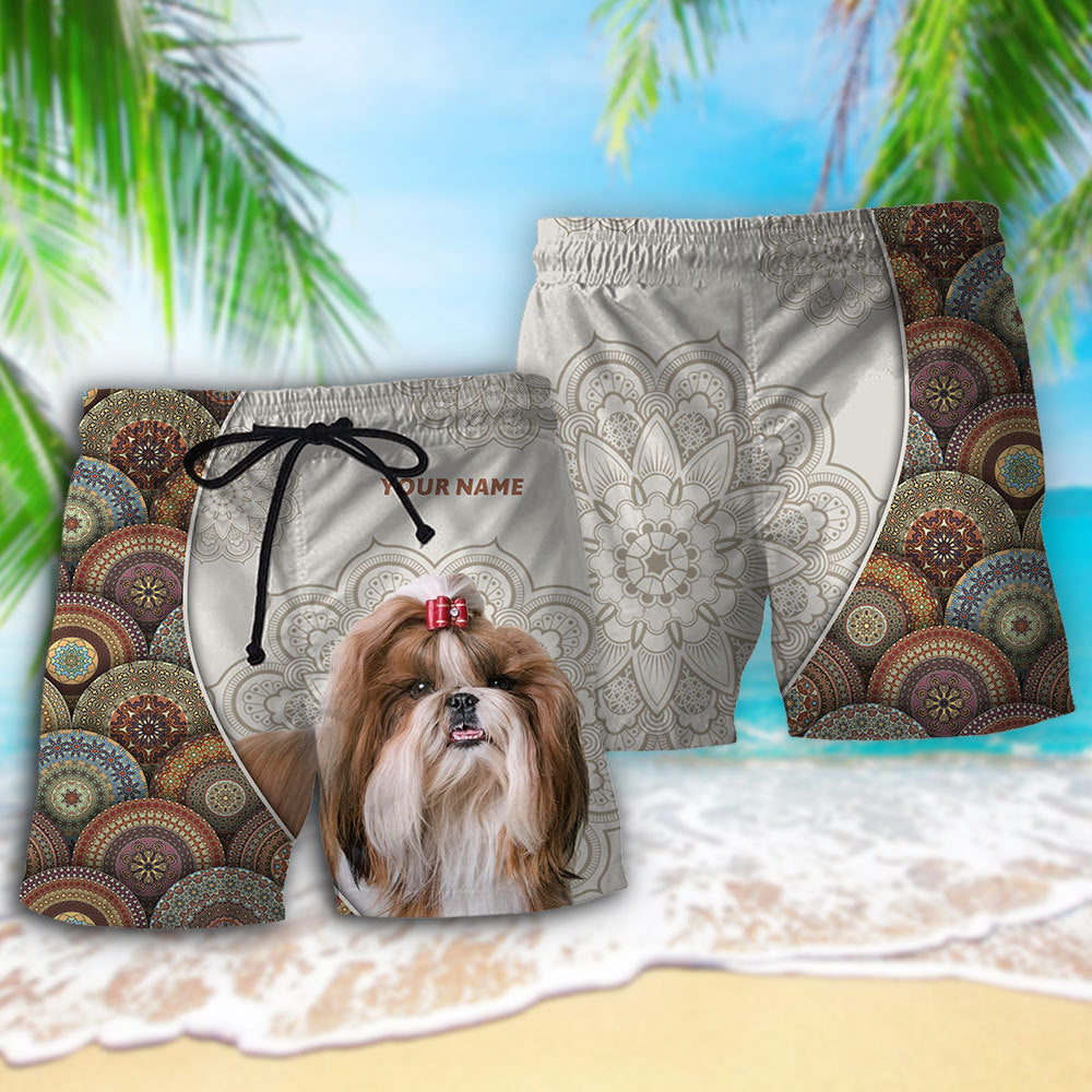 Shih Tzu Dog Mandala Art Style - Beach Short