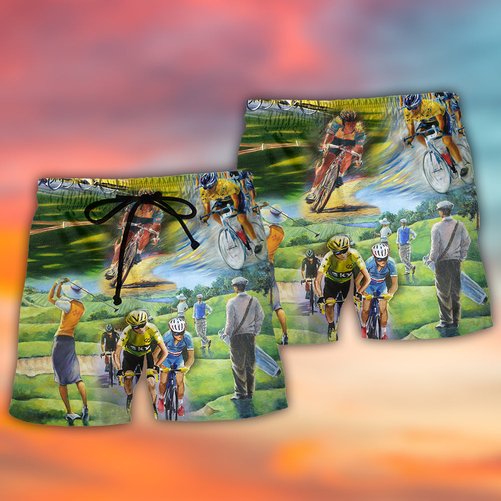 Cycling And Golf Abstract Painting Lover - Beach Short
