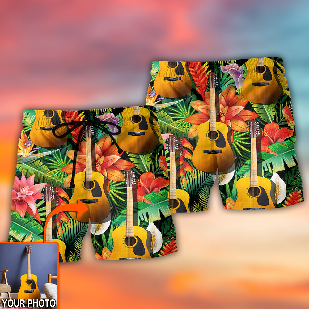 Guitar Various Style Tropical Floral Custom Photo - Beach Short