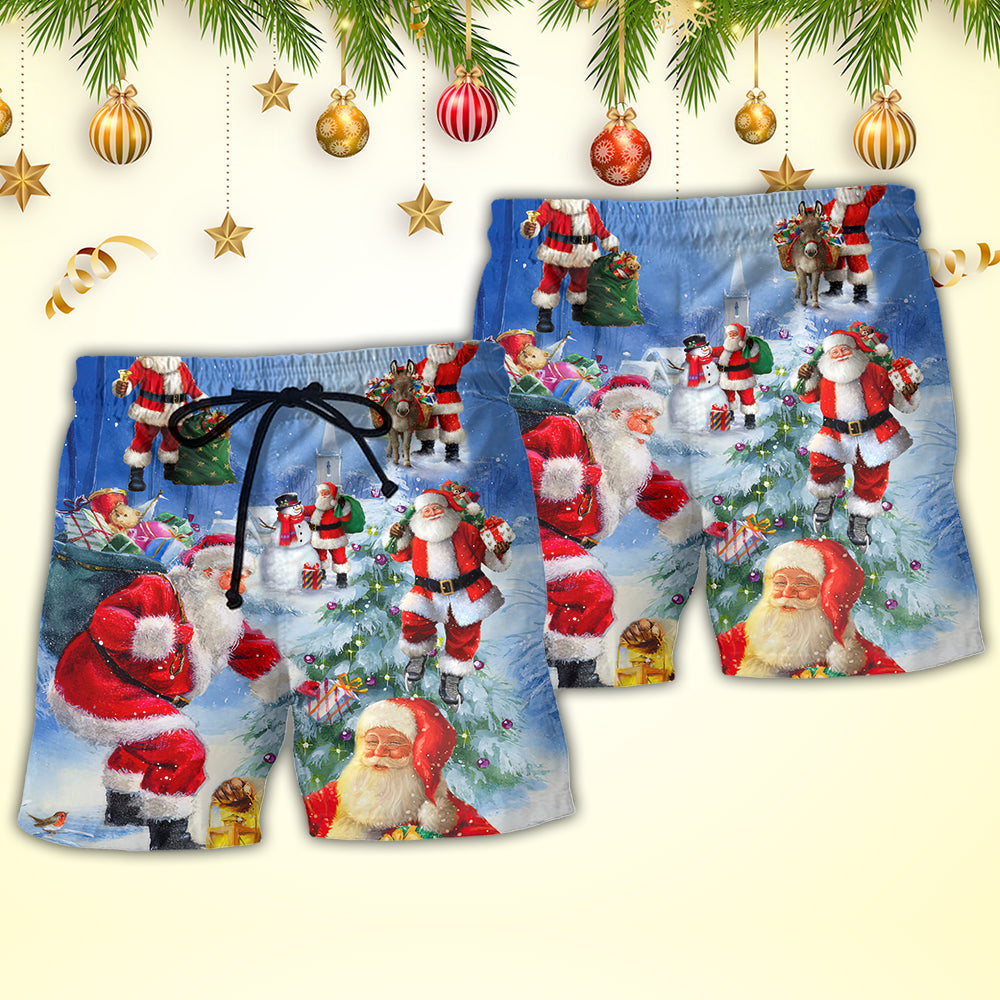 Christmas Santa Coming Night Story Art – Beach Short