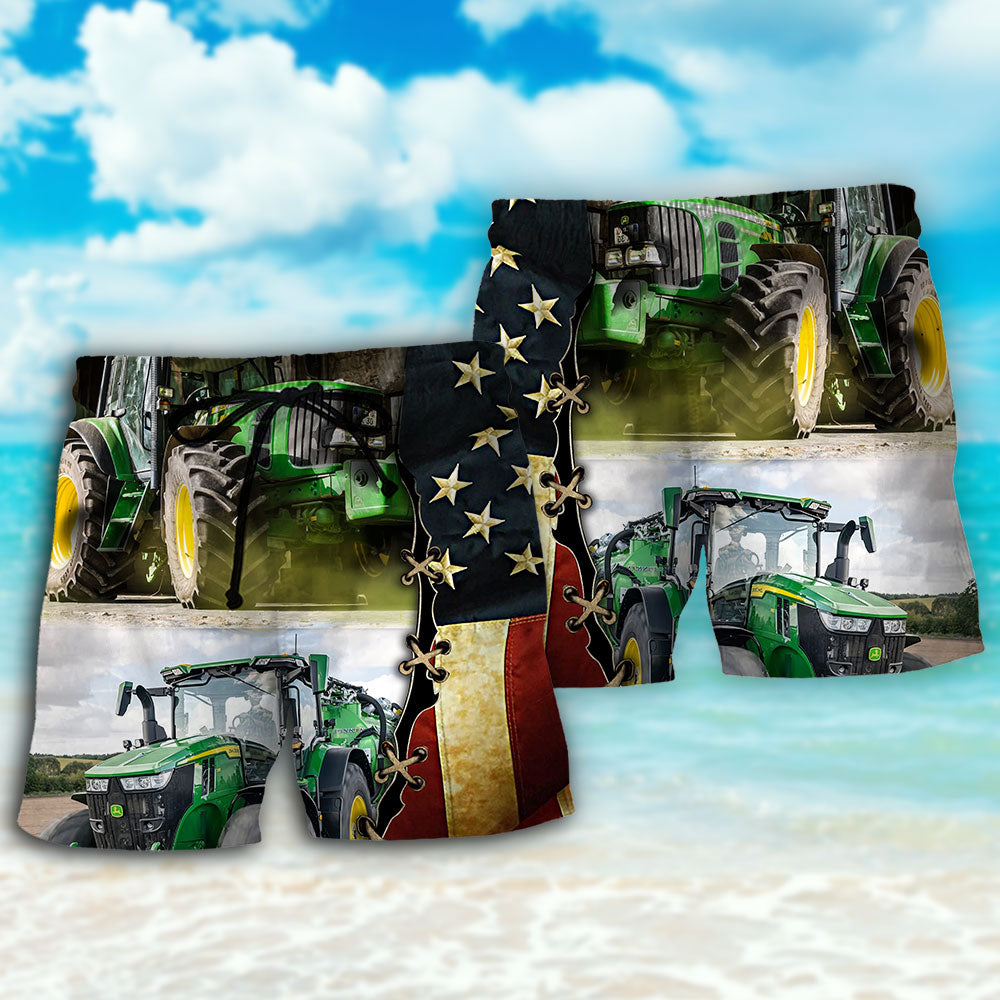 Tractor Green USA Flag Independence Day - Beach Short