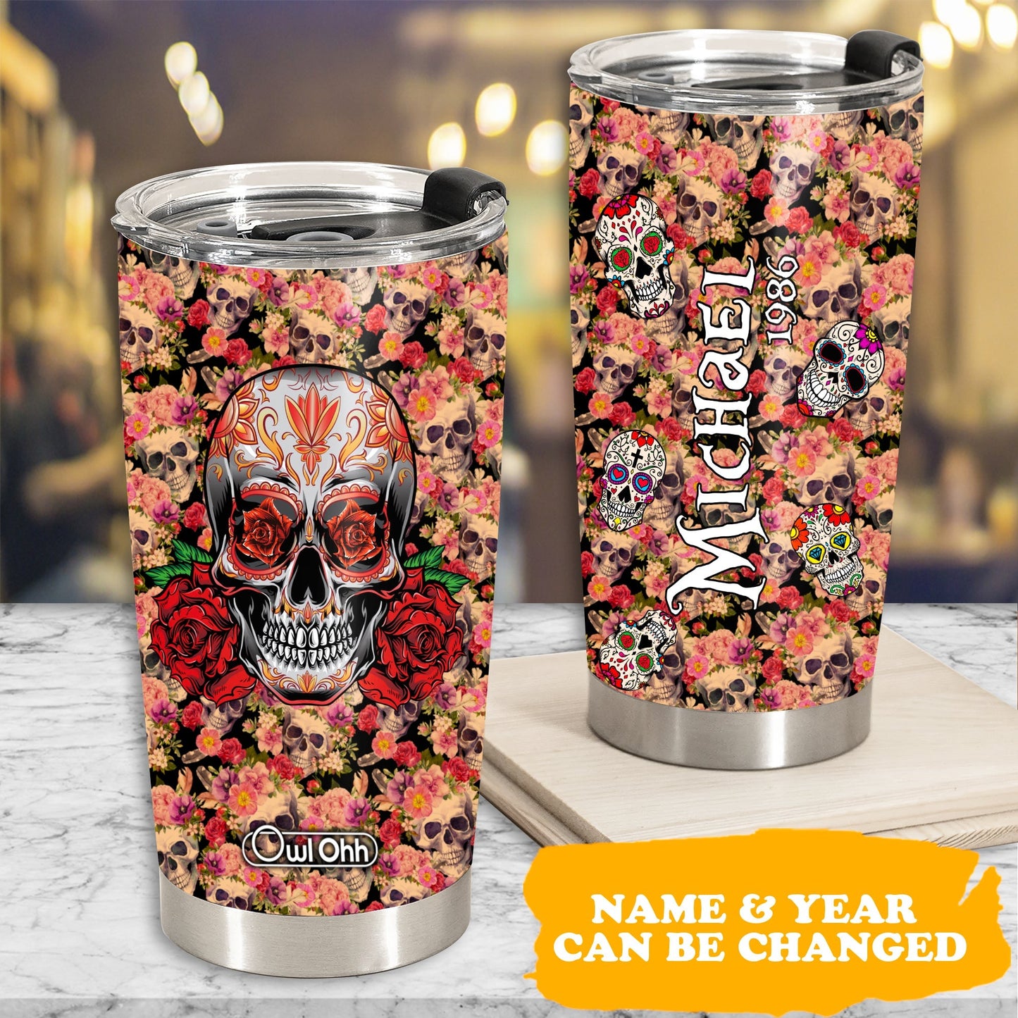 Skull Sugar Skull In Floral Jungle Personalized 20 Oz Tumbler