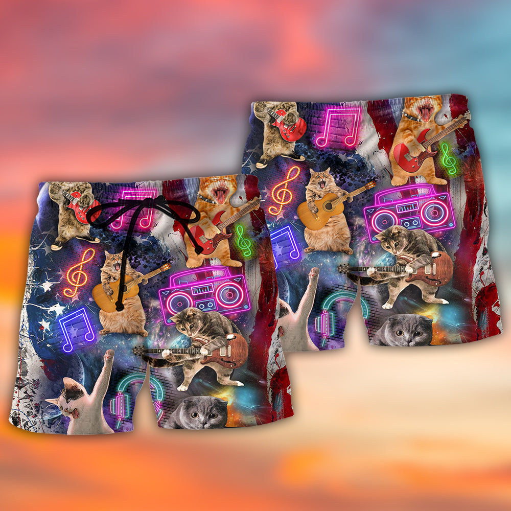 Cat Independence Day Cat Rocker Happy - Beach Short - Owls Matrix LTD