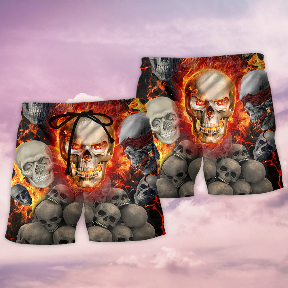 Skull Lava On Fire Cool Style - Beach Short