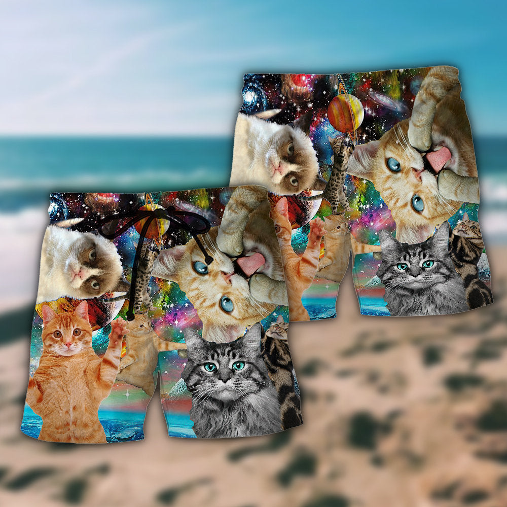 Funny Galaxy Cat Art – Beach Short