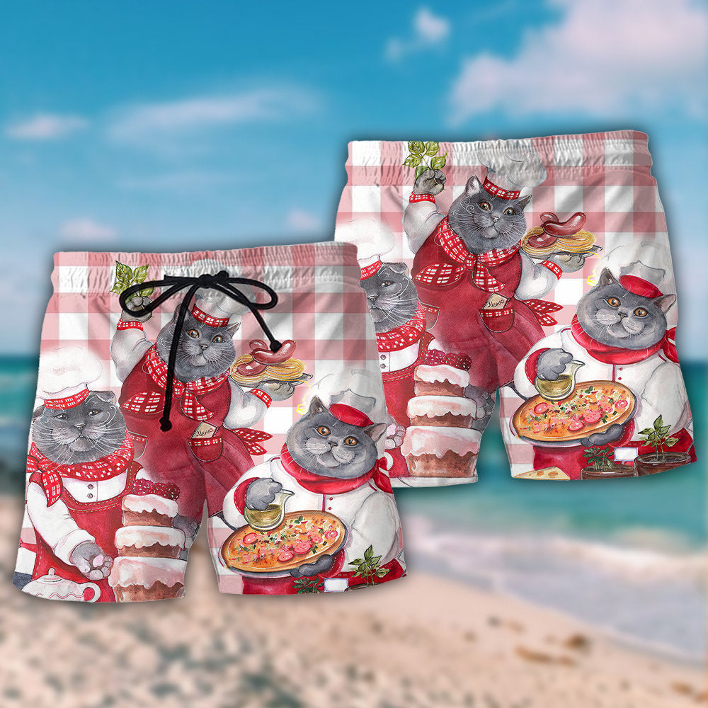 Cute Black Cat Chef Cooking – Beach Short