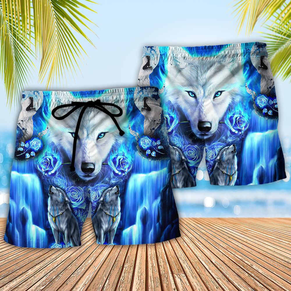 Wolf Blue Cool Art - Beach Short