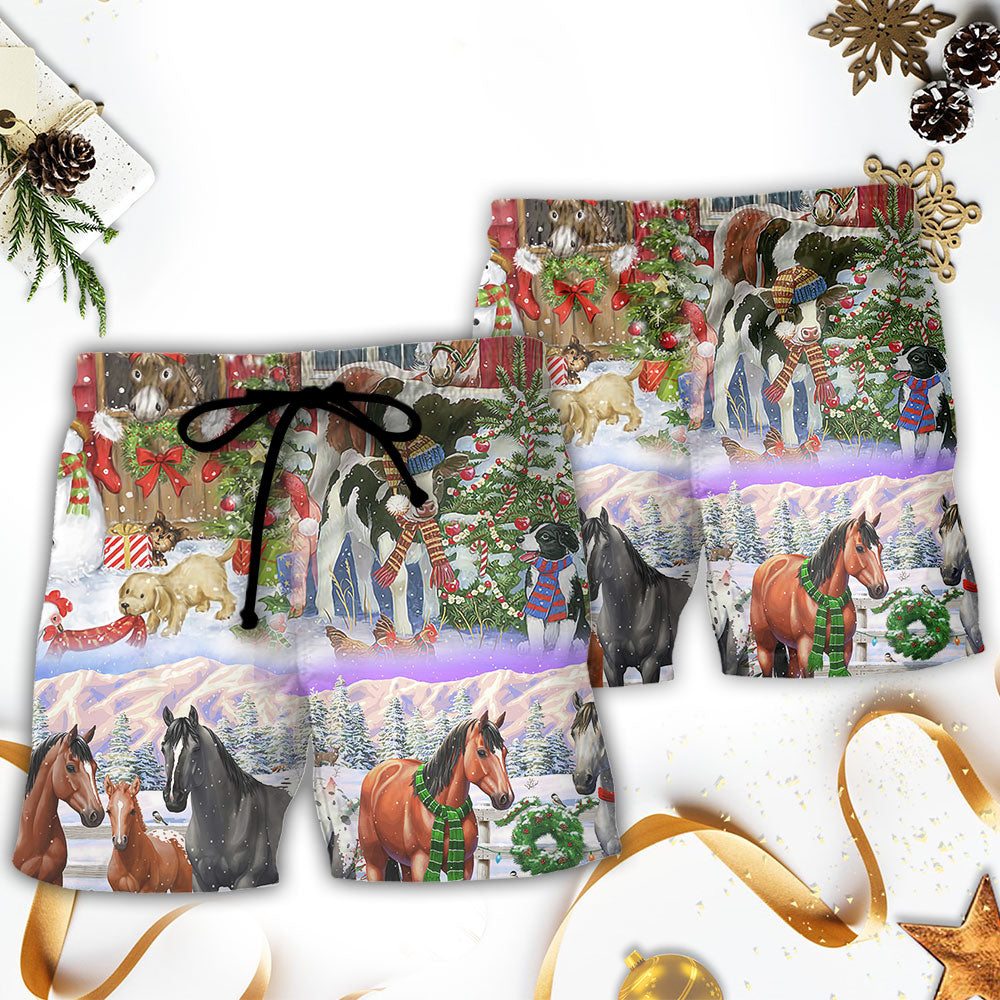 Christmas Farmhouse Merry Xmas Scene – Beach Short