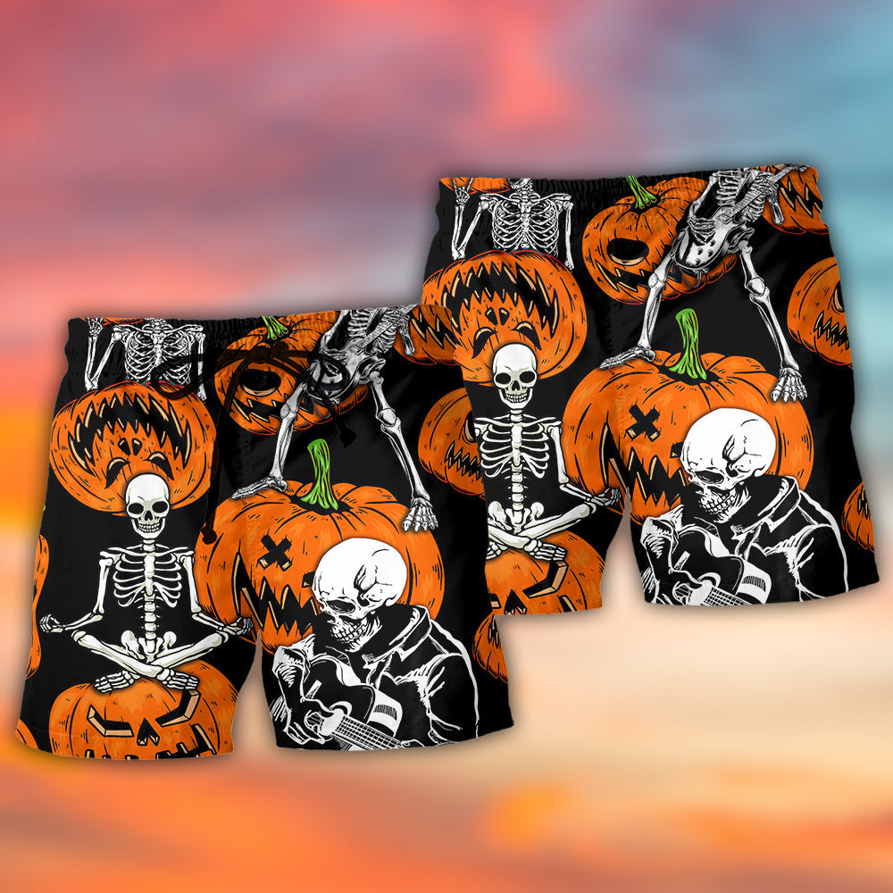 Halloween Skeleton Pumpkin Art - Beach Short