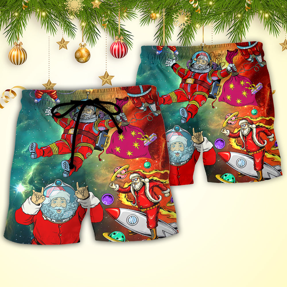 Christmas Santa Astronaut Galaxy Story – Beach Short