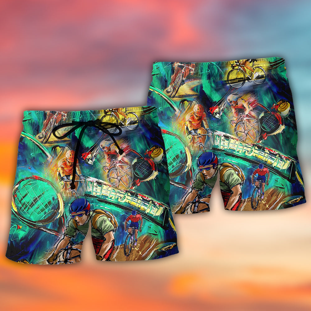 Cycling And Tennis Abstract Painting Lover - Beach Short