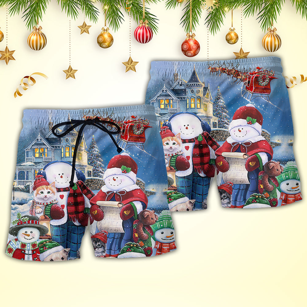 Christmas Snowman Family Love Art – Beach Short