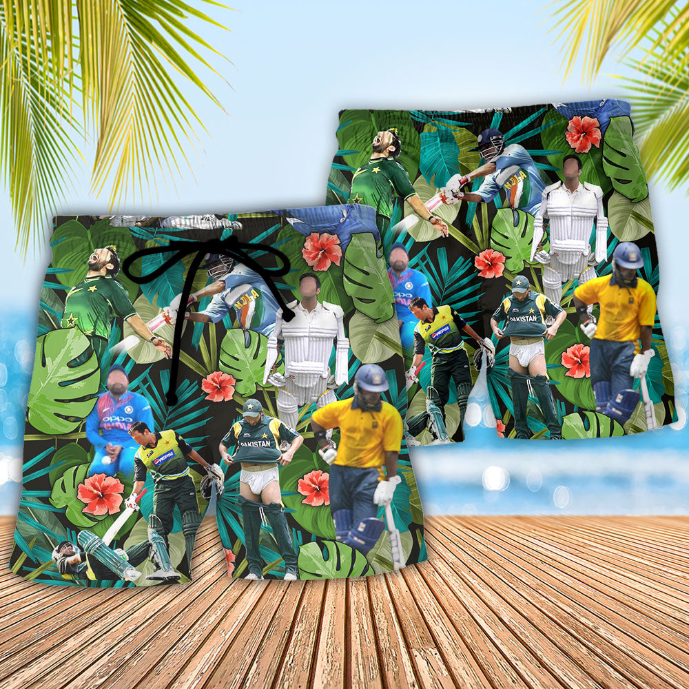 Cricket Sport Funny Play Tropical Art Style - Beach Short