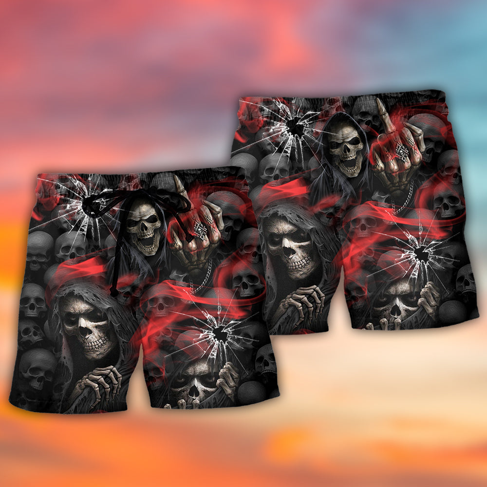Skull Dark Red Smoke - Beach Short - Owls Matrix LTD