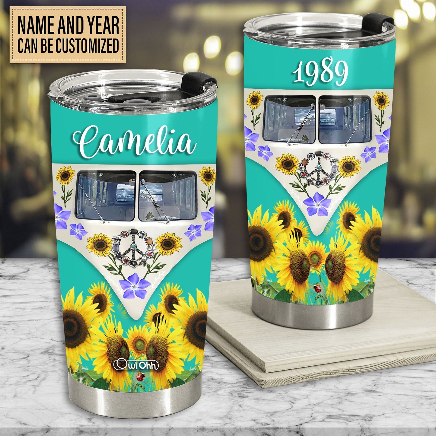 Hippie Van With Sunflower Personalized 20 Oz Tumbler