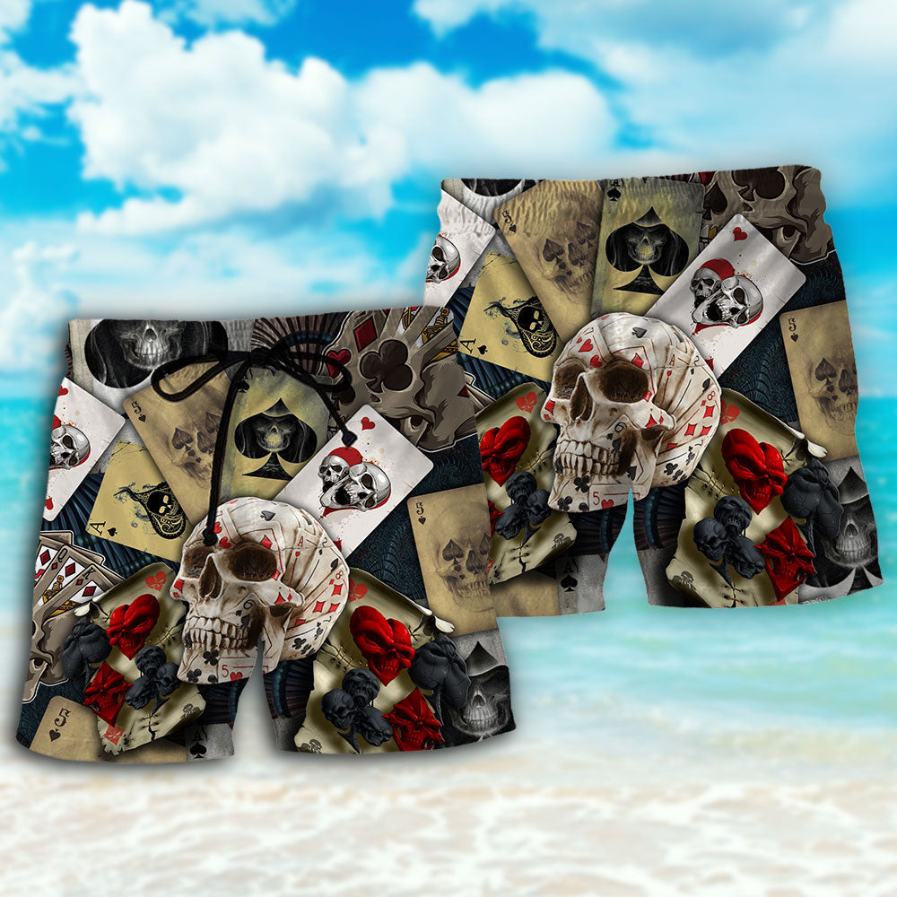 Retro Skull Gambling Card Art – Beach Short