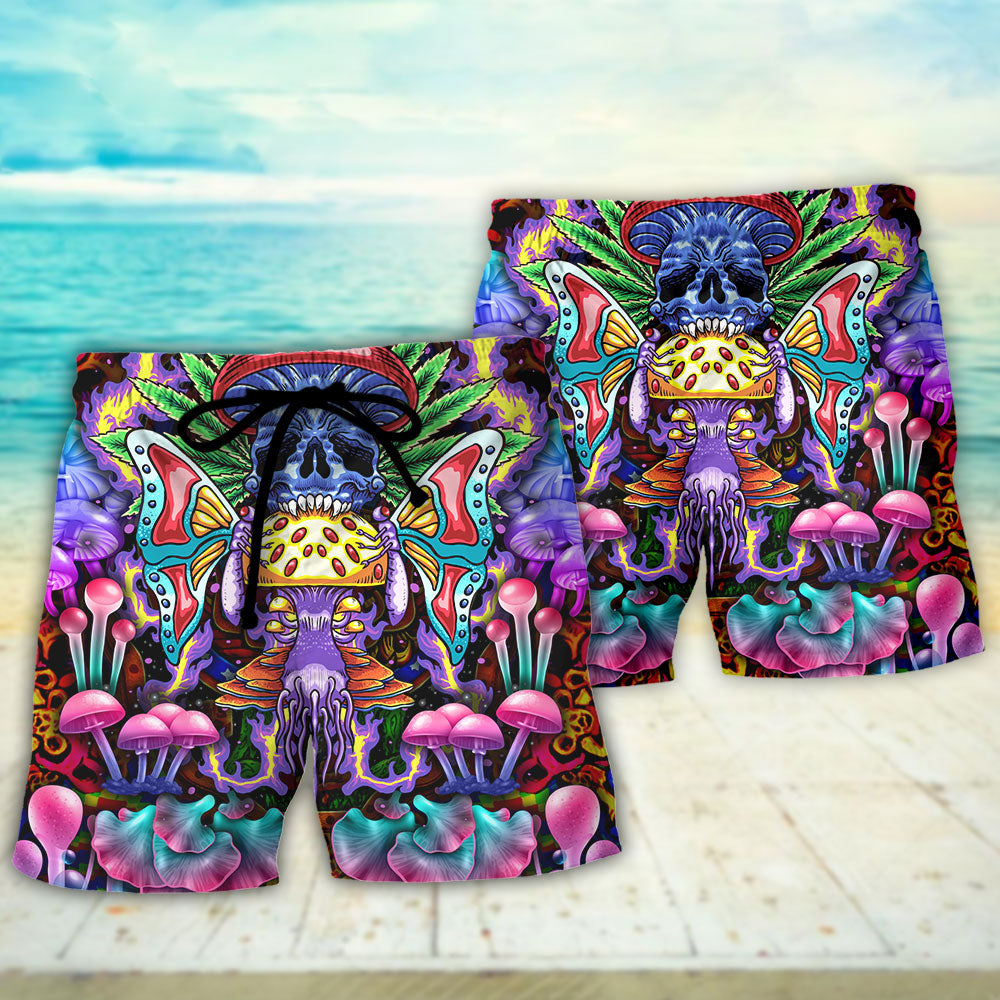 Hippie Mushroom And Skull Colorful Art – Beach Short