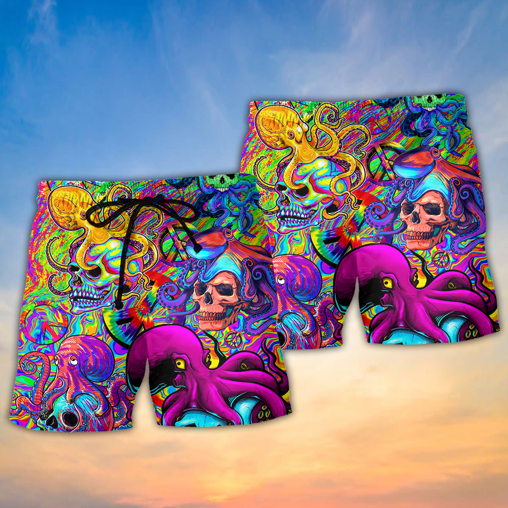 Hippie Skull Octopus Tie Dye Art – Beach Short
