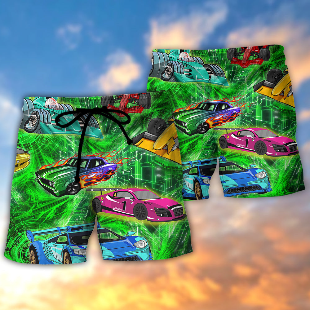 Car Green Color Love Style – Beach Short
