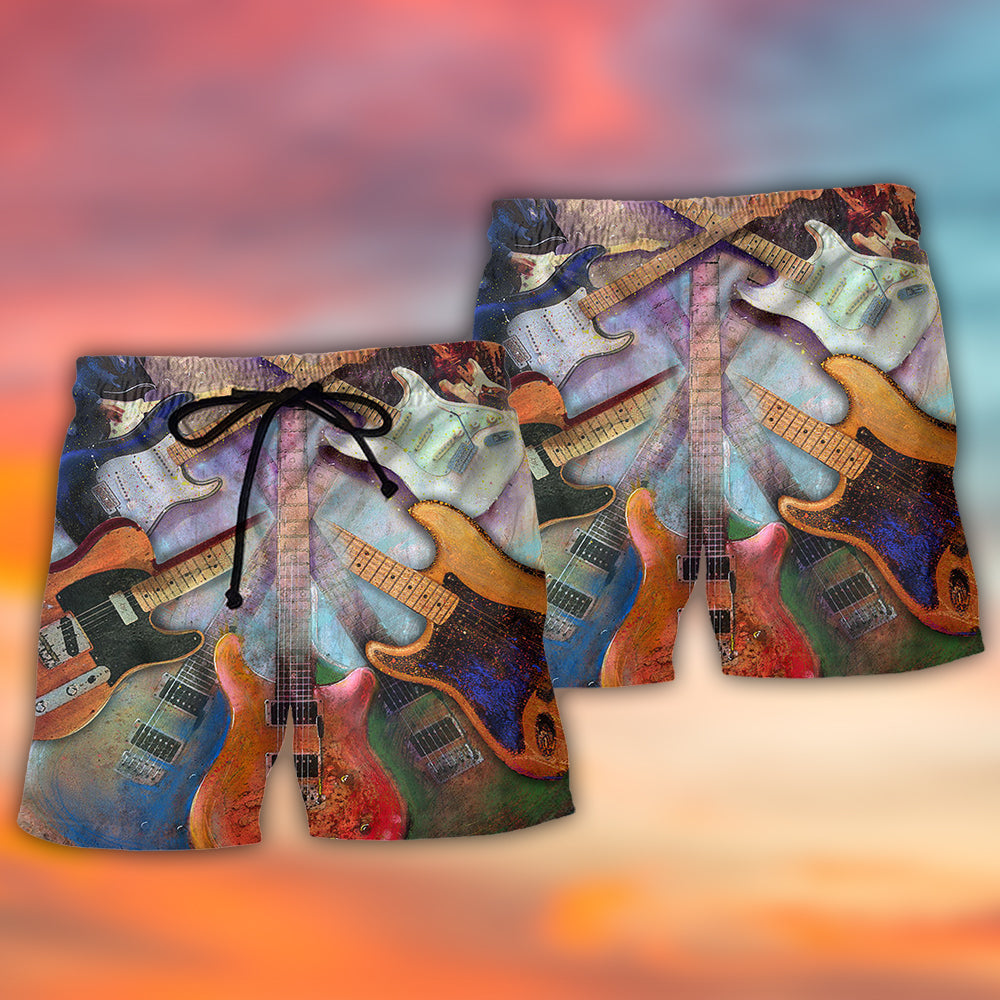 Abstract Guitar Colorful Music Lover Art – Beach Short