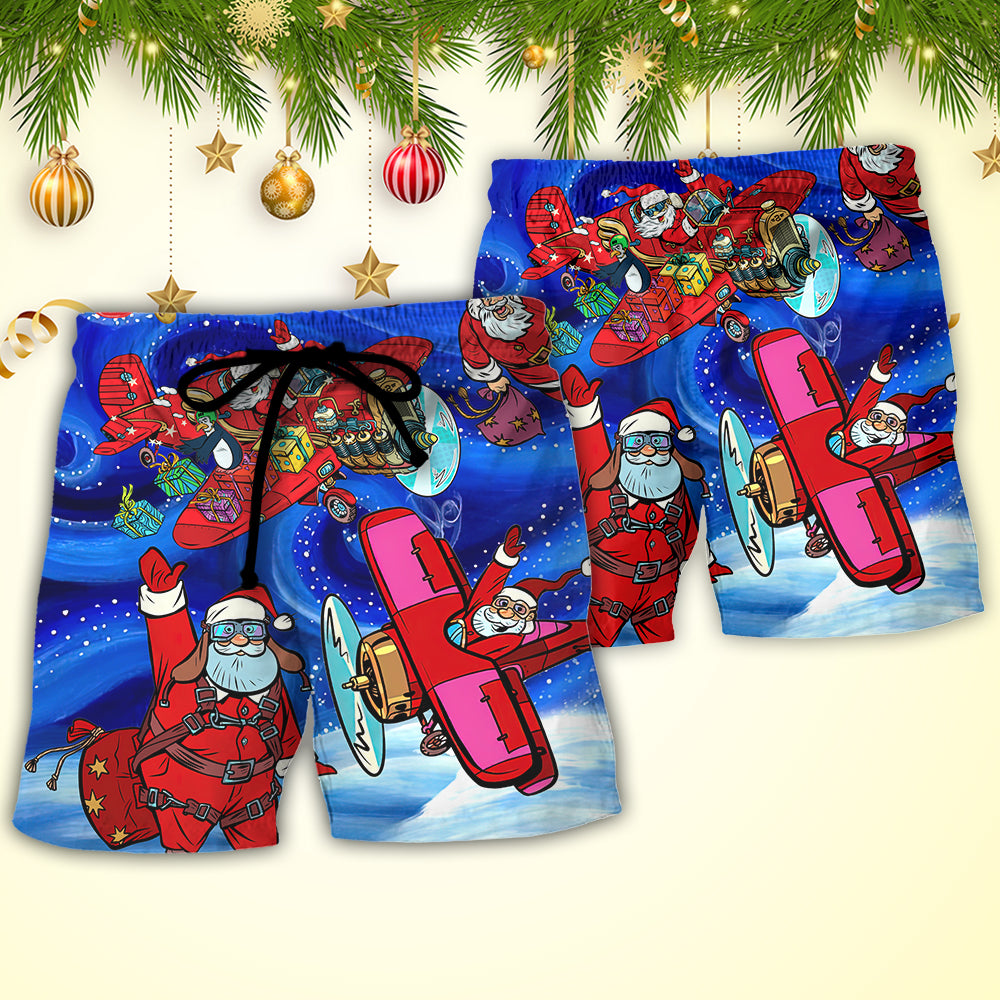 Christmas Santa With Airplane Magic Night – Beach Short