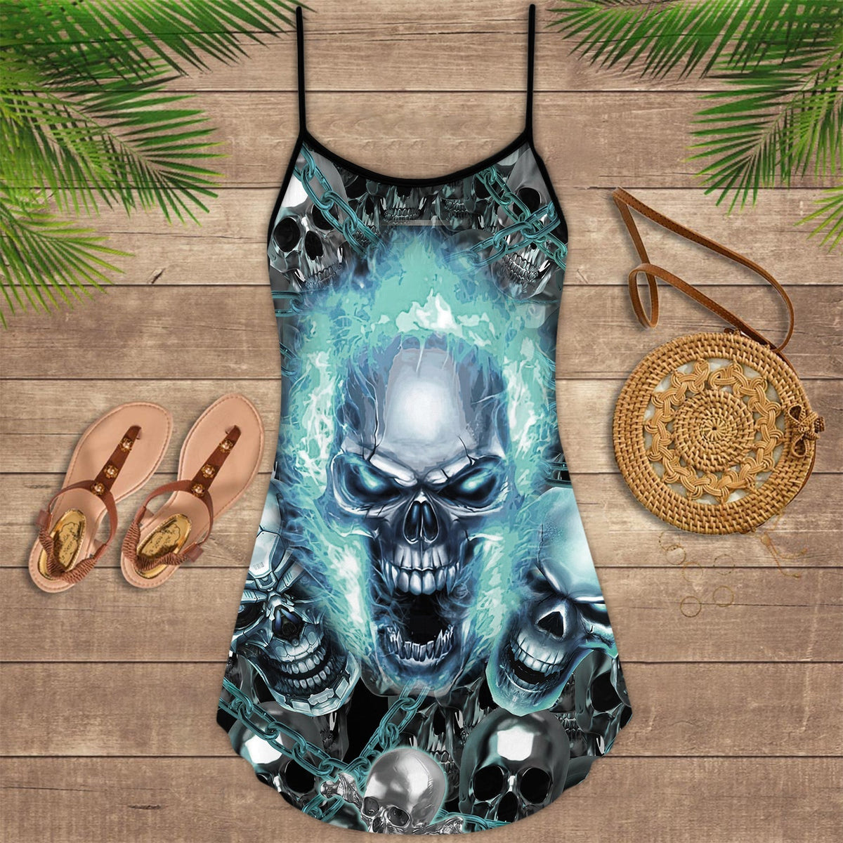 Skull Love Is Life – Women's Summer Sleeveless V-Neck Camisole Dress