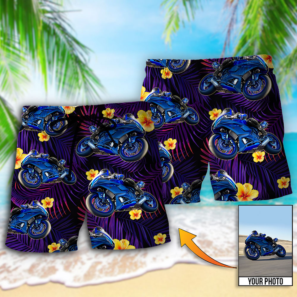Trooper Motorcycle Tropical Floral Custom Photo – Beach Short