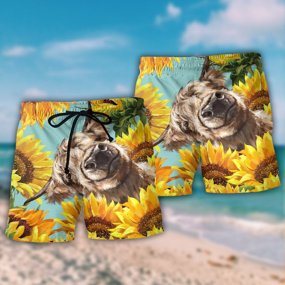 Cow With Sunflower Happy Farm – Beach Short