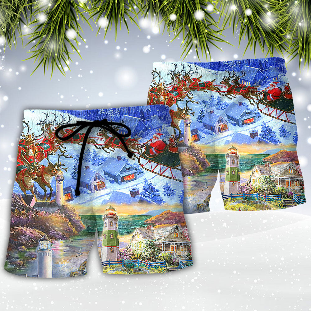Christmas Lighthouse Santa Inspire Art – Beach Short