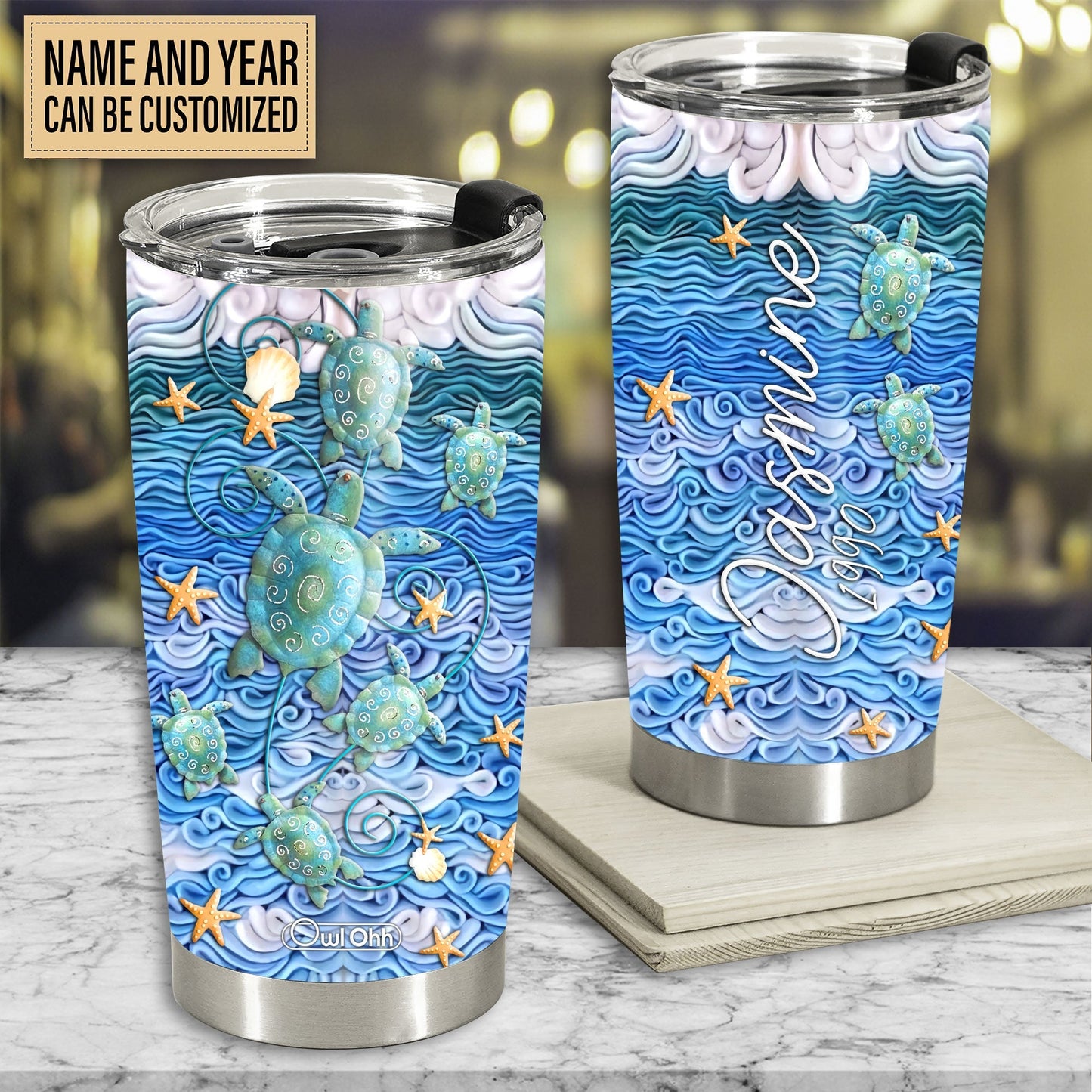 Turtle And Sand Beach Clay Art Personalized 20 Oz Tumbler