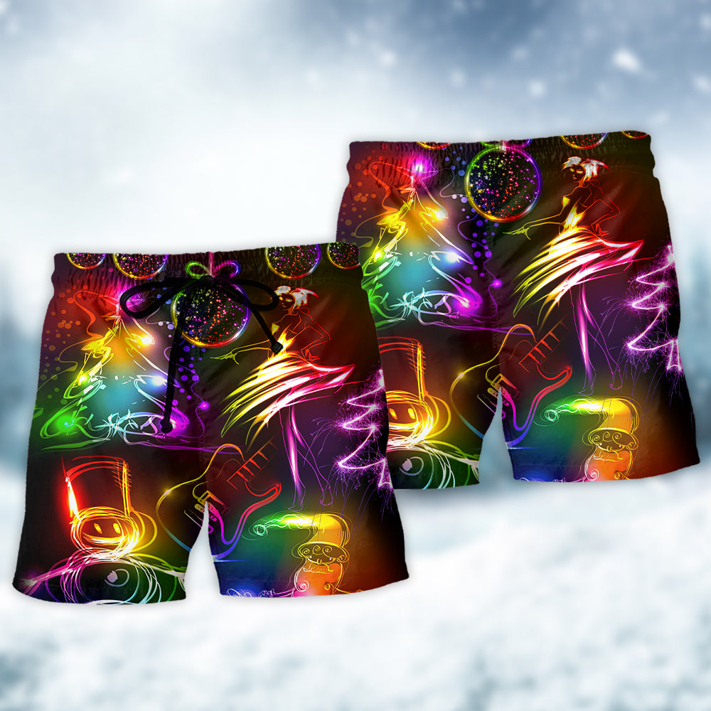 Dancing Santa Snowman Neon Christmas – Beach Short