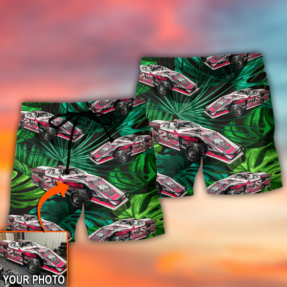 Car Dirty Track Racing Tropical Flower Custom Photo - Beach Short - Owls Matrix LTD