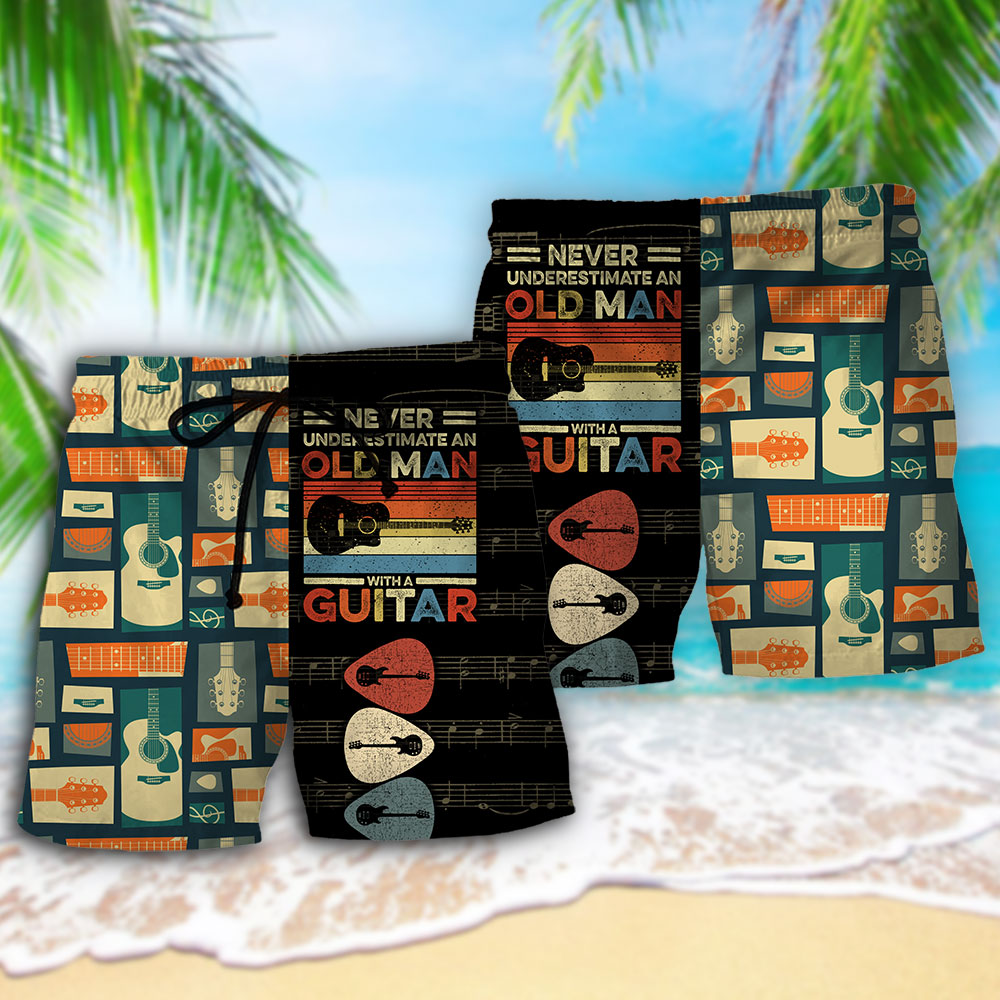 Guitar Never Underestimate Old Man – Beach Short