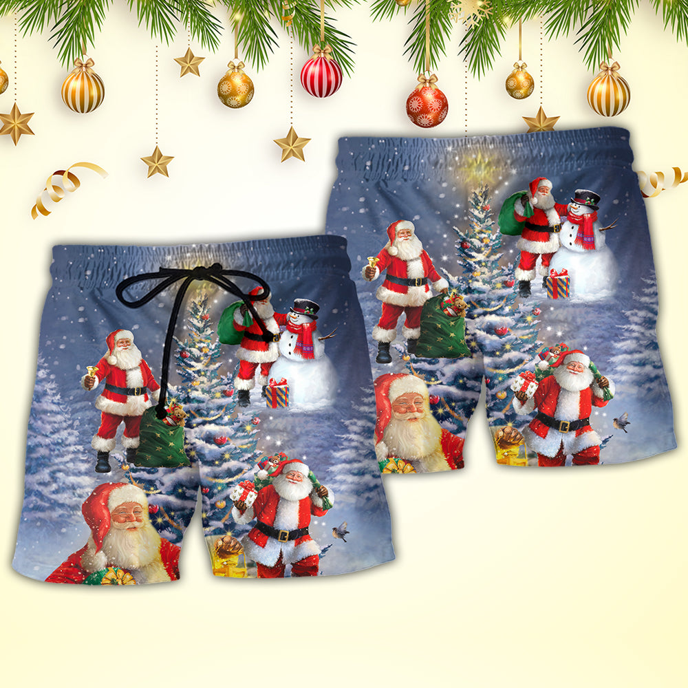 Christmas Santa In Love With Light Tree – Beach Short