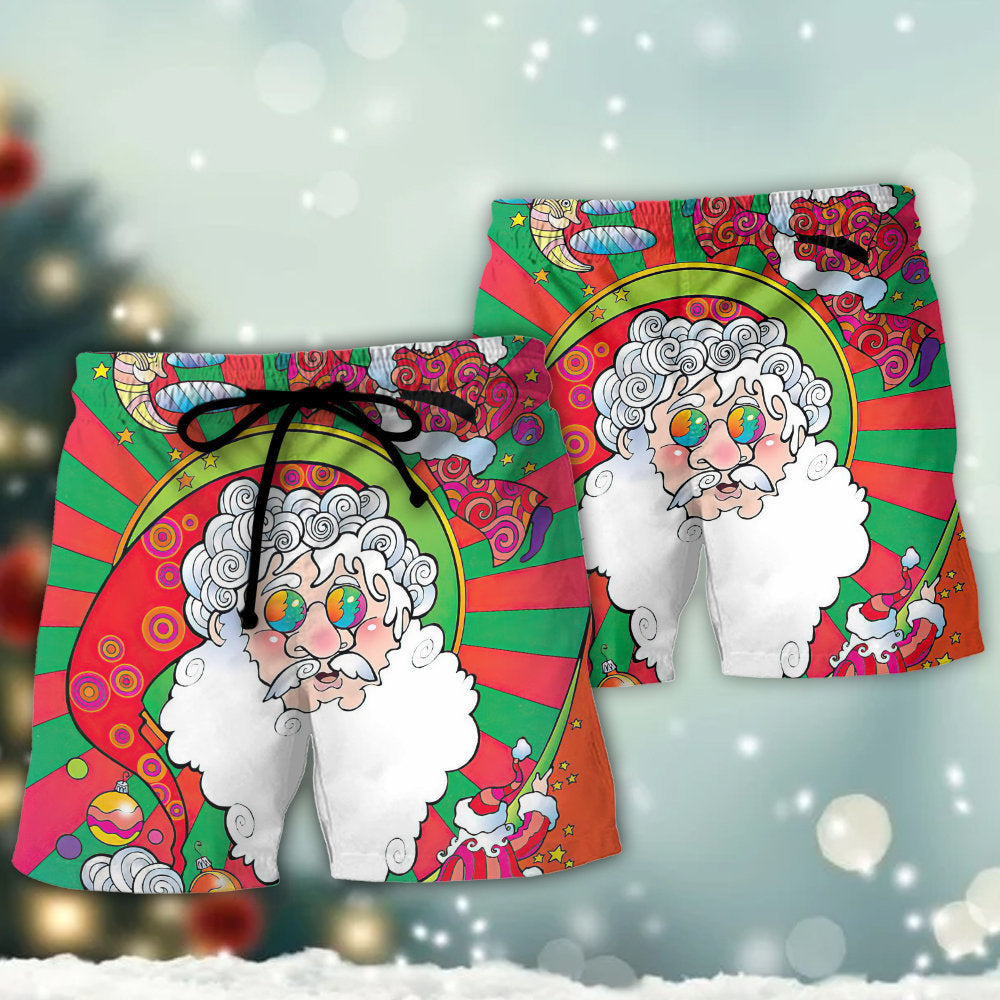 Christmas Santa Psychedelic Color Art – Beach Short