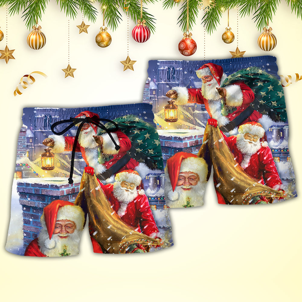 Funny Santa Rooftop Holiday Art – Beach Short