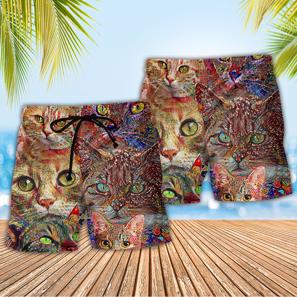 Funny Colorful Cat Art Lover – Beach Short